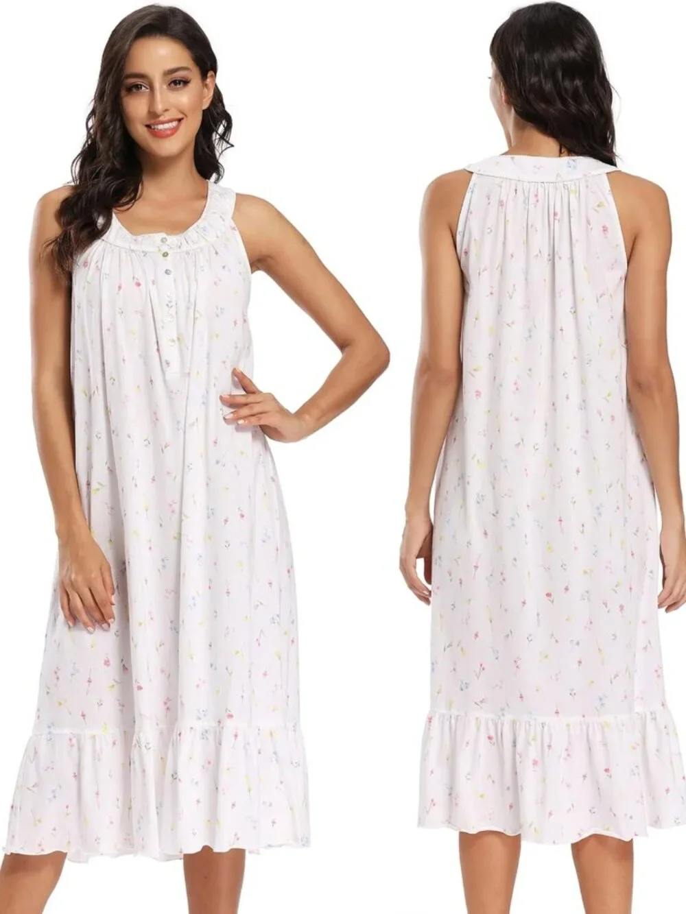 Soft Cotton Nightgown for Women | Long Sleeveless Sleepwear | Cozy Ladies Gown